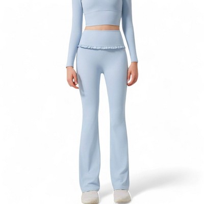 Anna-Kaci Active Women's High-Waisted Flare Pants with Ruffle Waistband