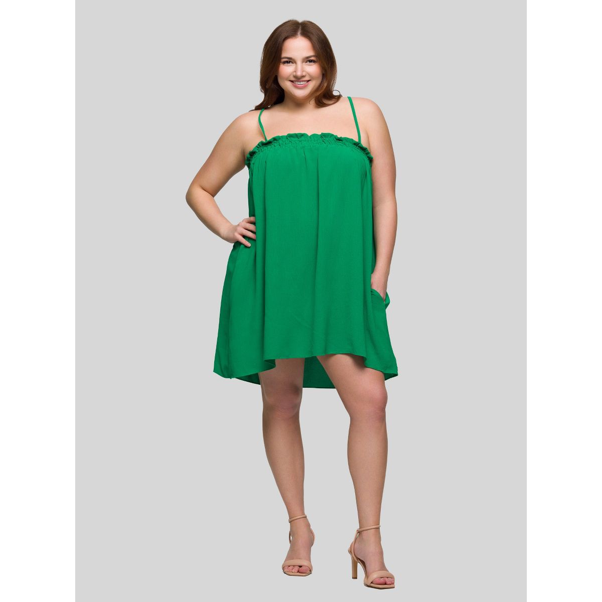 Plus Size Square Neck Spaghetti Strap Smocked Pocket Mini Dress - 24seven Comfort Apparel™ - thumbnail 6