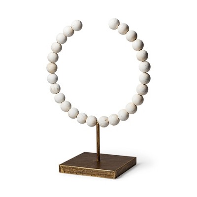 HomeRoots 16" White and Gold Wood and Metal Modern Abstract Tabletop Sculpture