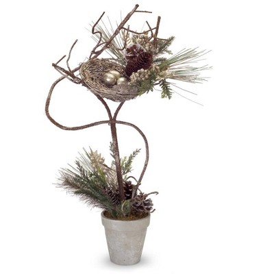 Melrose 28" Brown Pine Cones and Birds Nest Christmas Topiary Tabletop Tree