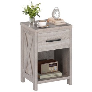 Tangkula Nightstand Sofa Side Table Rustic End Table w/ Drawer & Shelf for Living Room - 1 of 4