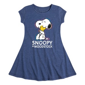 Girls' - Peanuts - Snoopy And Woodstock Fit & Flair Cap Sleeve Dress - 1 of 4
