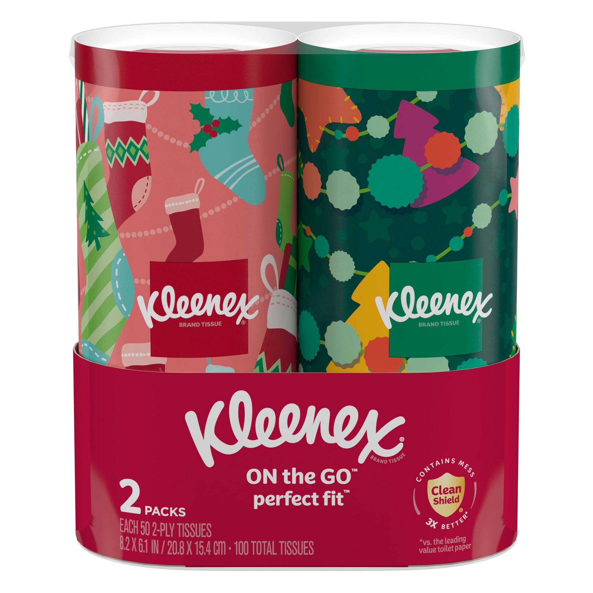 Kleenex Holiday Perfect Fit Canister Facial Tissue - 2pk/100ct