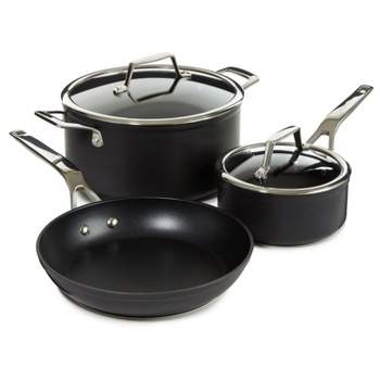 BergHOFF Essentials 5Pc Non-stick Hard Anodized Cookware Starter Set With Glass lid, Black