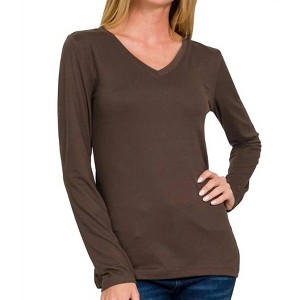 Women's Back To Basic V-Neck Long Sleeve - ZENANA - 1 of 1
