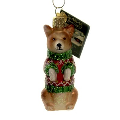 Old World Christmas 3.5" Christmas Corgi Ornament Dog Sweater  -  Tree Ornaments