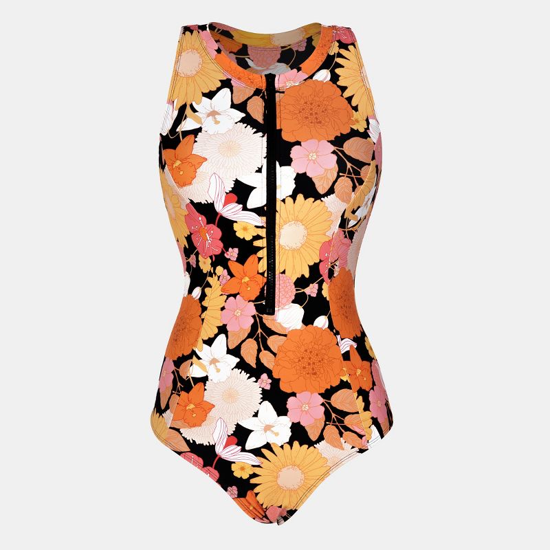 Women's Floral Print Zippered Rashguard One Piece Swimsuit - Cupshe, 4 of 9