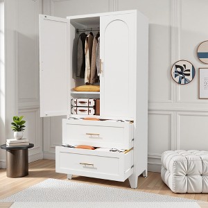 QingMoon Metal Armoire Wardrobe Closet, with 2 Drawers and Hanging Rod, Adjustable Shelves and Hanging Rod, Household Steel Wardrobe,for Bedroom Dorm - 1 of 4