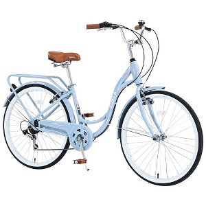 26 Inch Road Bike With 7 Speeds Drivetrain, Bike With Front And Rear V Brakes, Lightweight City Bike Steel Frame,Road Hybrid Bike - 1 of 4