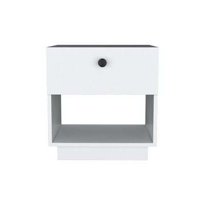 GlasFlength Nightstands Modern Nightstand Bedroom Nightstand Bedside Table with Drawer Open Shelf for Living Room, White, 15.75"*18.5"*19.69"
