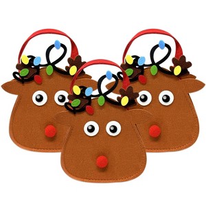Wrapables Xmas Felt Reindeer Gift Bags, Holiday Decor 3pcs - 1 of 4