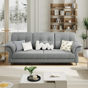 GustoWave 84'' Teddy Velvet Sofas for Living Room with Curved Armrests, Minimalist 3-seater Sofa with Convenient Side Pockets - 1 of 4