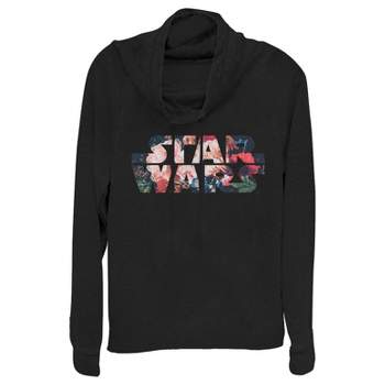 Juniors Womens Star Wars Flower Logo Cowl Neck Sweatshirt