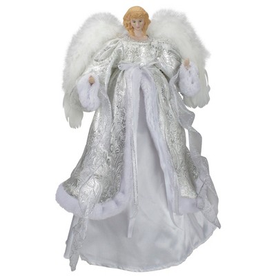 Northlight 18" Lighted White and Silver Angel in a Dress Christmas Tree Topper - Warm White Lights