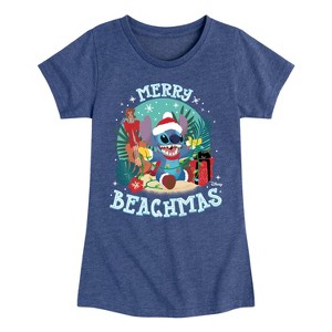 Girls' - Lilo and Stitch - Merry Beachmas Christmas Fitted Short Sleeve Graphic T-Shirt - 1 of 4