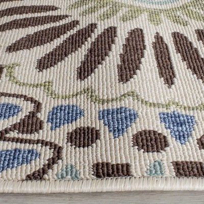Cream and Blue Geometric Square Indoor/Outdoor Rug