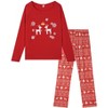 cheibear Christmas Matching Elk Print Long Sleeve Top Cute Print Pants Red Family Pajama Set - 2 of 4