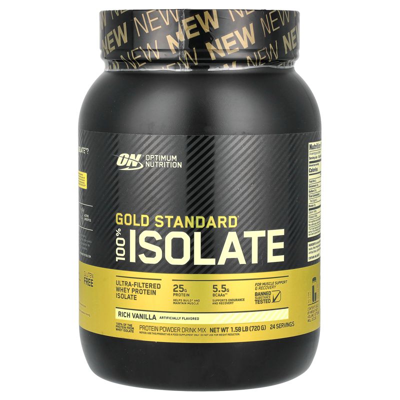 Optimum Nutrition Gold Standard 100% Isolate, Rich Vanilla, 1.58 lb (720 g), 1 of 3
