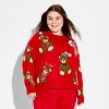 Women's Teddy Bear Print Festive Graphic Sweater - Red - 2 of 3
