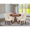 Round Dinette Set 5Pc - 42 Inch Table & 4 Parsons Chairs - Cream Linen Fabric - Mahogany Legs - Home Dining Room - 2 of 4