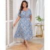 Plus Size Summer Dress for Women V Neck Tie Front Boho Maxi Dress Yellow Floral - 3 of 4