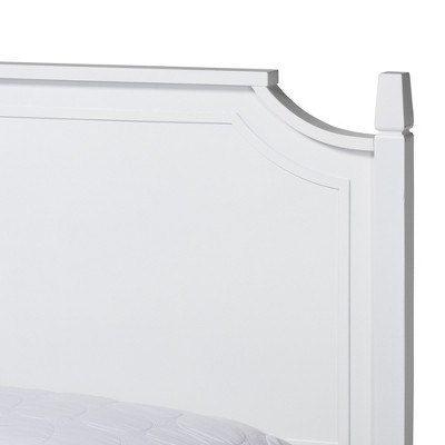 Elegant White Queen Platform Bed with Wood Frame and Upholstered Headboard