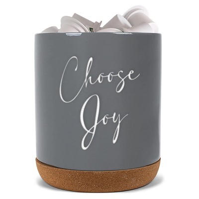 Elanze Designs Choose Joy Grey X-Large Cork Bottom, Kitchen Counter, Ceramic Stoneware, Coffee, Tea and Hot Chocolate, Machine Brewing, K Capsule Pod