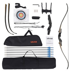 VEVOR Recurve Bow and Arrows Kit, 60 inch Wooden Takedown Bows, Right Handed Ergonomic Archery Recurve Bow Package, Longbow, 30 lbs, Black - 1 of 4