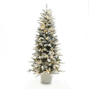 LuxenHome 5Ft Multicolored Pre-Lit Flocked Artificial Tree Potted Green - 1 of 4