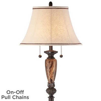 Bronze Traditional Floor Lamp with Faux Marble and Linen Shade