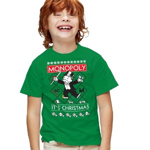 Boys' Short Sleeve Monopoly It's Christmas Ugly Christmas T-Shirt - 1 of 4