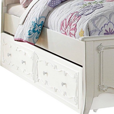 Pearl White Twin Upholstered Bed with Storage and Tufted Headboard