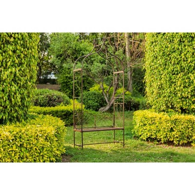 Eloise Rustic Brown Iron Garden Arbor with Bench
