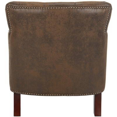 Contemporary Modern Brown Leather and Wood Accent Chair