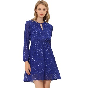 INSPIRE CHIC Women's Choker V Neck Vintage Flared Gilding Metallic Shiny Star A-Line Dress - 1 of 4