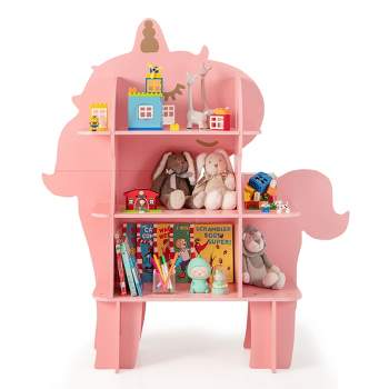 Costway Unicorn Bookcase for Kids 3-Tier Toy Storage Organizer with Open Storage Shelves