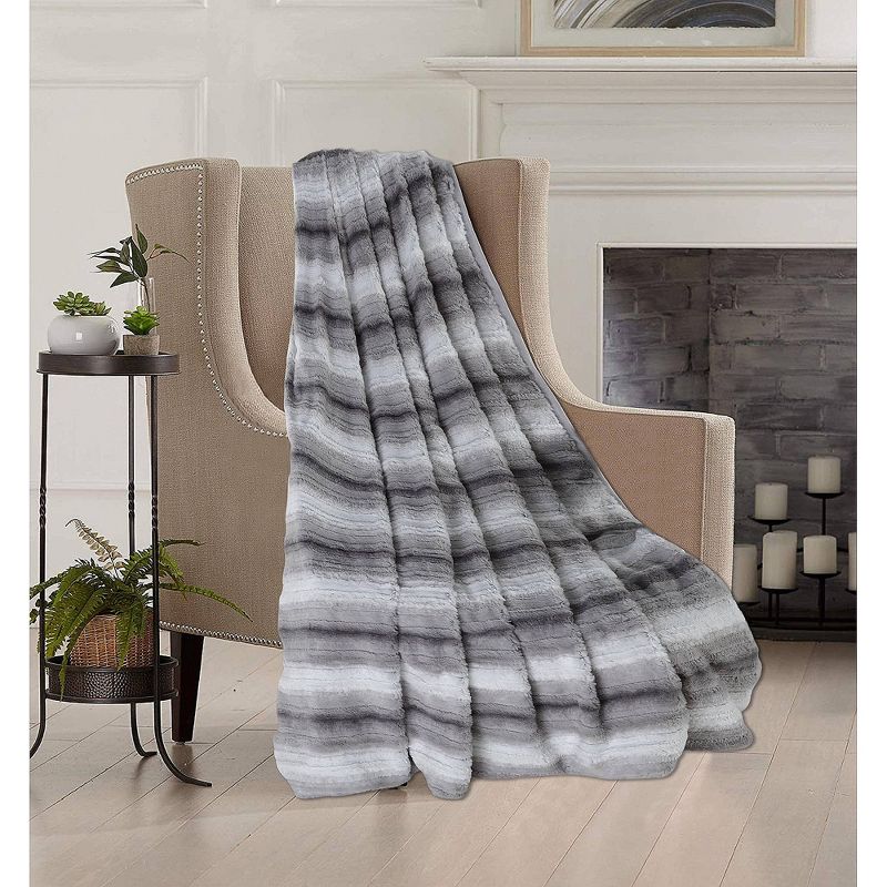 Kate Aurora Ultra Soft & Plush Faux Fur Gray And White Fuzzy Accent Throw Blanket - 50 in. W x 60 in. L, 1 of 2