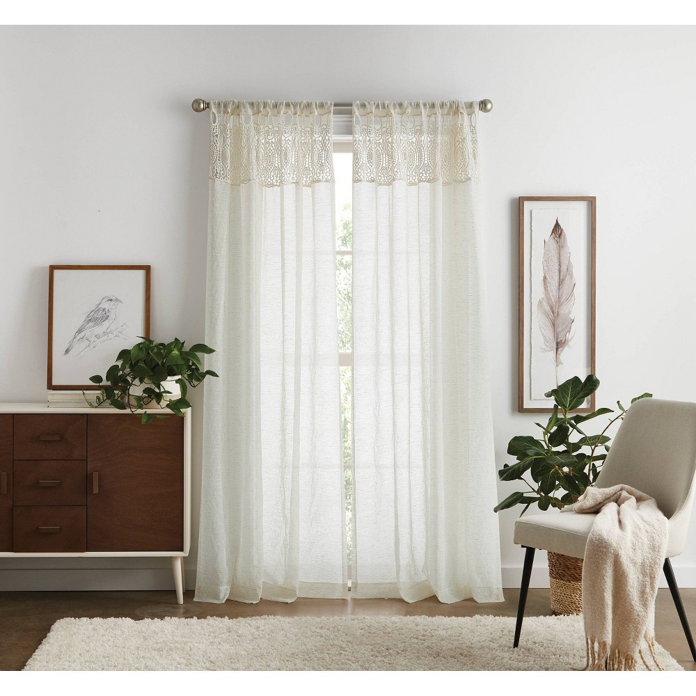 Photos - Curtains & Drapes Martha Stewart 54"x84"  2pk 95" Macrame Pole Top Linen 