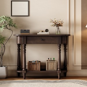 36" Console Table with Drawers, Retro Entryway Table with Open Storage Shelf, Long Sofa Couch Table, Hallway Table for Living Room Entrywa - 1 of 4