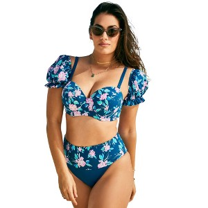Swimsuits for All Women's Plus Size Puff Sleeve Underwire Bikini Top - 1 of 4