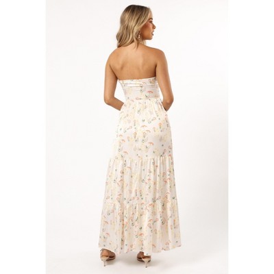 Yellow Floral Strapless Sweetheart Maxi Dress