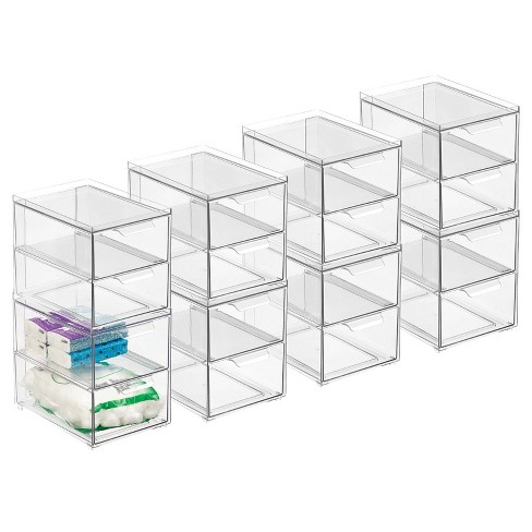 mDesign Clarity Plastic Stackable Closet Storage Organizer with Drawer,  Clear - 8 x 6 x 6, 4 Pack