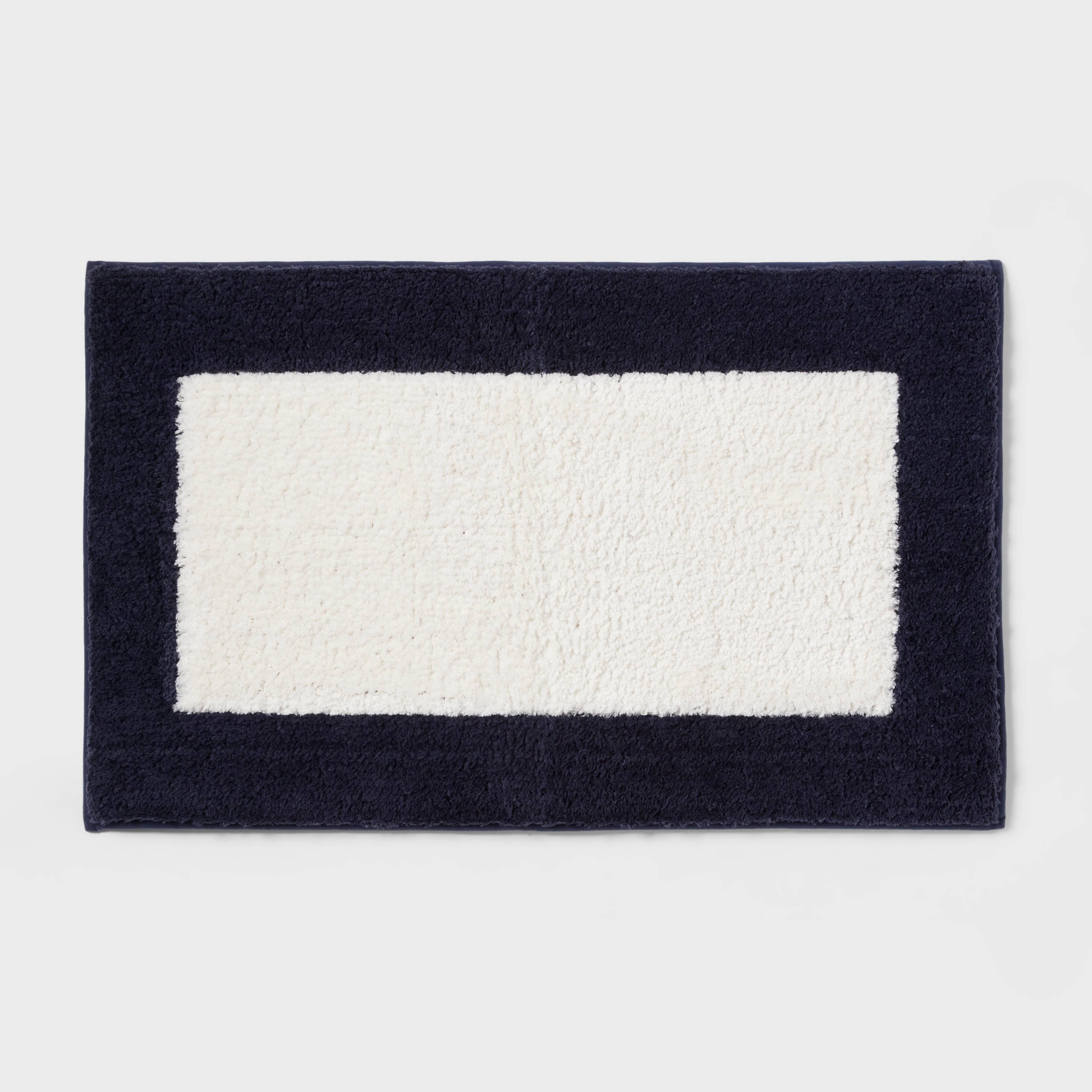20"x34" Fluffy Border Memory Foam Bath Rug Navy - Threshold™