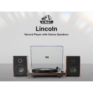 VICTOR VWRP-1600 Lincoln Record Player, 3 Speed Turntable with Bluetooth, Dust Cover, and 2 Detached Speakers - 1 of 4