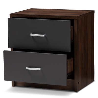 Hansel Modern 2-Drawer Nightstand in Dark Brown and Grey
