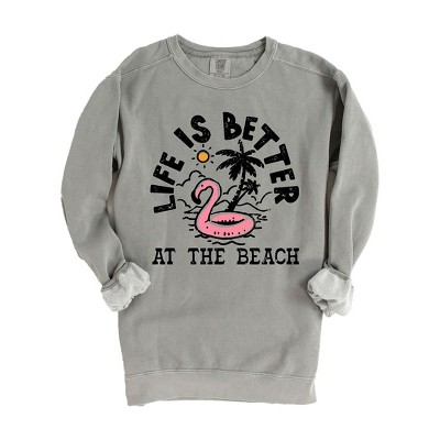 Simply Sage Market Women's  Garment Dyed Graphic Sweatshirt Better At The Beach Flamingo