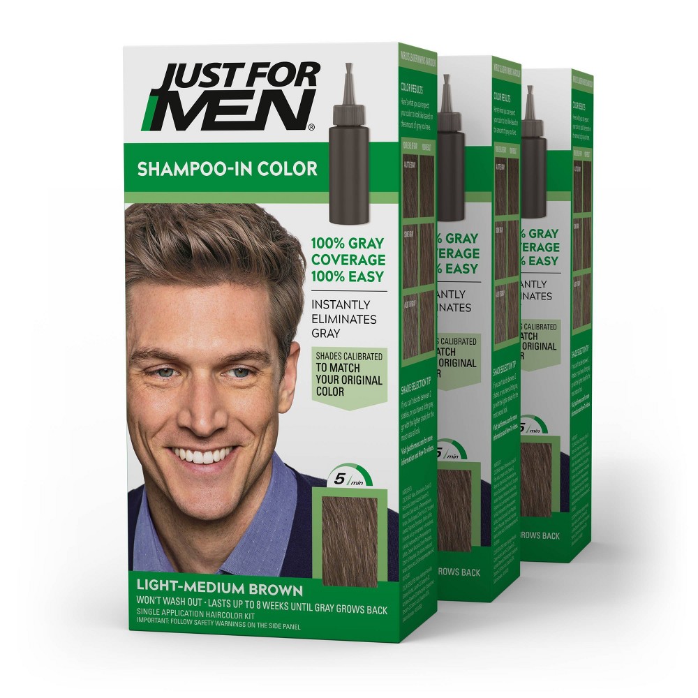 Photos - Hair Dye Just For Men ShampooIn Color Gray Hair Coloring for Men LightMedium Brown H30 - 3pk