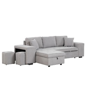 Dexmalle 3 Seat Sectional Pull Out Sleeper Sofa with Storage Chaise and 2 Stools - 1 of 4