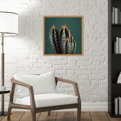 Green and Brown Framed Cactus Canvas Wall Art 16 x 16-in.