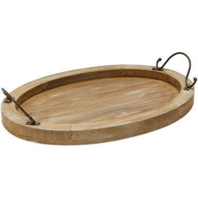 Farmlyn Creek Wood Farmhouse Oval Coffee Table Serving Tray Platter with Handles Brown 16"x11"x2"